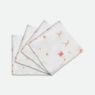 Set di 4 pannolini stampati, in garza di cotone, CHATEAU LICORNE LA REDOUTE INTERIEURS