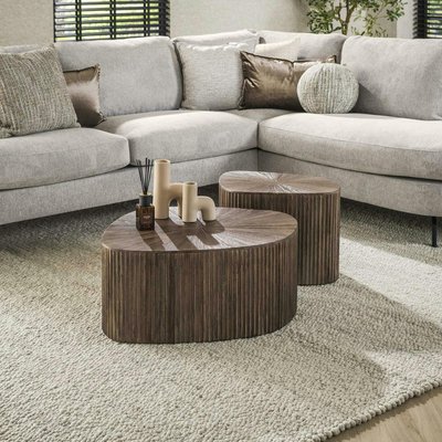 Table basse design en bois de teck avec plateau étoilé (lot de 2) YOGY PIER IMPORT