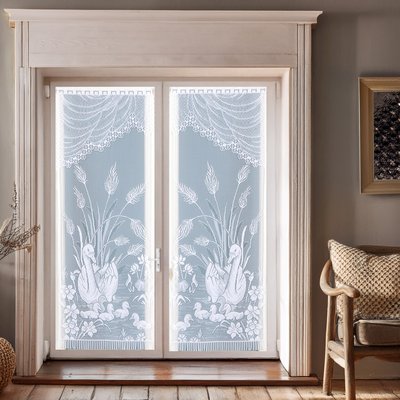 Paire de vitrages frangés en dentelle avec cygnes HOME MAISON