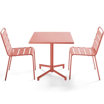 Table de jardin bistrot carré inclinable en métal 70x70 cm et 2 chaises , PALAVAS OVIALA