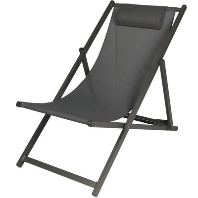 Chaise longue pliante chilienne métal gris anthracite 61x101x91cm WADIGA