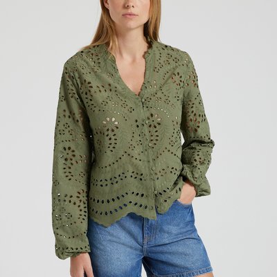Broderie Anglaise Cotton Blouse with V-Neck ONLY