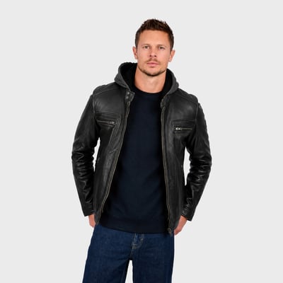 Veste en cuir à col mao DRINK OAKWOOD