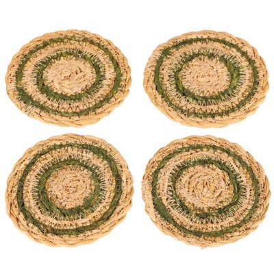 Set de 4 dessous de verre en jute vert et beige 10cm WADIGA