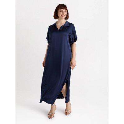 Robe longue en satin avec col et manches courtes finies par un bord effiloché FIORELLA RUBINO