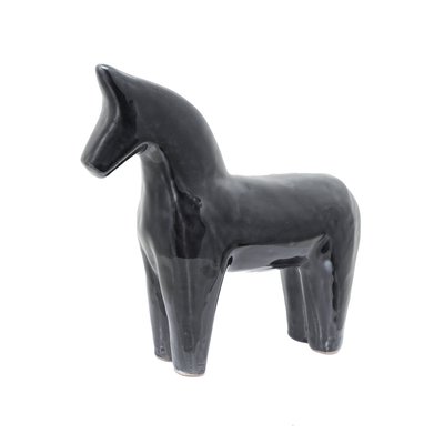 Statue cheval en grès bleu foncé noir H26 SIA