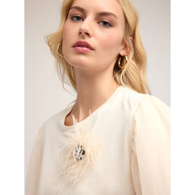 T-shirt en jersey avec broche bijou et plumes en 100% polyester MOTIVI