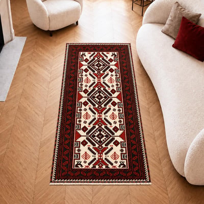 Tapis salon au motif géométrique, noué main en laine, BALUTSCH 7 UN AMOUR DE TAPIS