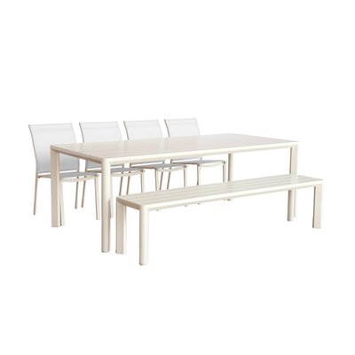 Table de jardin aluminium 1 banc 4 chaises SACRAMENTO + MADISON + CLEVELAND SWEEEK