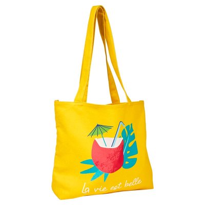 Tote bag en coton imprimé LA VIE EST BELLE DRAEGER PARIS
