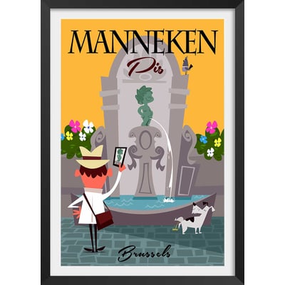Poster retro manneken pis à bruxelles HEXOA