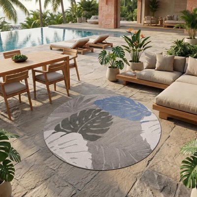 Tapis rond d'extérieur tissé kilim CHIMEKI UN AMOUR DE TAPIS