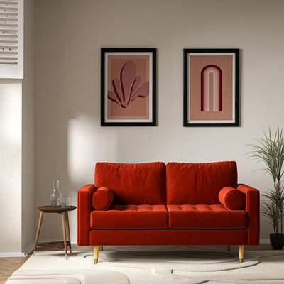 Coco Mid-Century Velvet 2 Seater Sofa with Natural Wood Legs SO'HOME