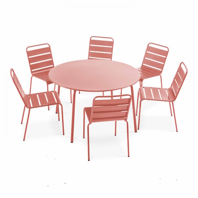 Salon de jardin table ronde et 6 chaises en métal, PALAVAS OVIALA
