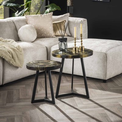 Table gigogne ronde en teck recyclé noir et or (2 pièces) NOVA PIER IMPORT