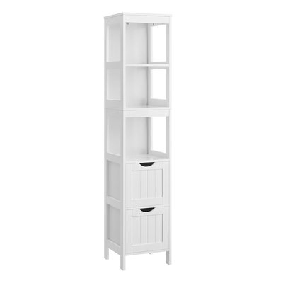 Petite colonne de rangement 2 tiroirs et 2 étagères blanc - H141,5 cm CALICOSY