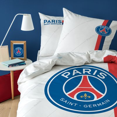 Parure de lit imprimée 100% coton, Paris Saint Germain RETRO WHITE PSG
