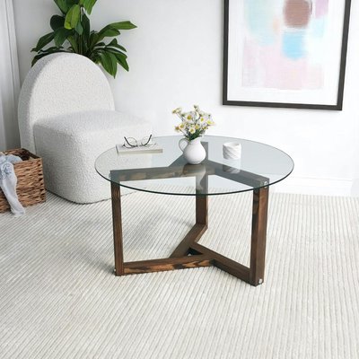 Table basse en verre - pied 3 branches, bois brun ANZIO PIER IMPORT