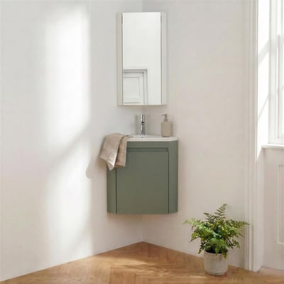 Ensemble lave-mains d'angle suspendu, vasque, robinet et armoire LISA MOB IN
