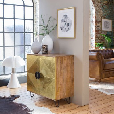 Buffet carré en bois de manguier et feuille de laiton  GISÈLE MADE IN MEUBLES 
