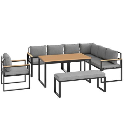 Salon de jardin d'angle 9 personnes 6 pièces avec coussins OUTSUNNY