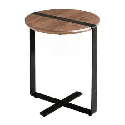 Table d'angle ronde en noyer et acier noir ANGEL CERDA