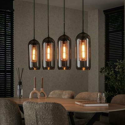 Suspension en verre fumé et métal cuivré 4 lampes horizontales NOVA PIER IMPORT