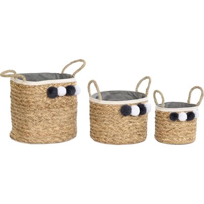 Paniers en fibre naturelle, pompons (lot de 3) RECOLLECTION