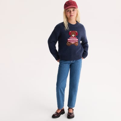 Pull col rond en grosse maille imprimé ours LA REDOUTE COLLECTIONS