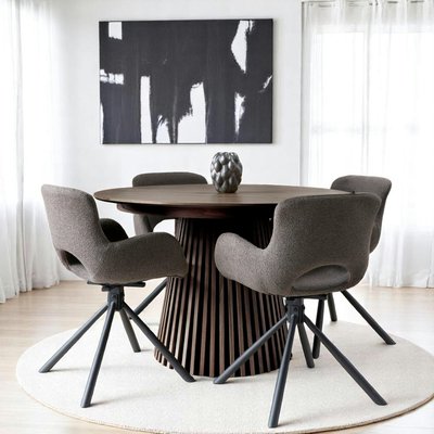 Table ronde extensible en chêne brun avec piètement baguette (2 rallonges incluses) ø120 cm / 160 cm / 200 cm AMSTERDAM PIER IMPORT