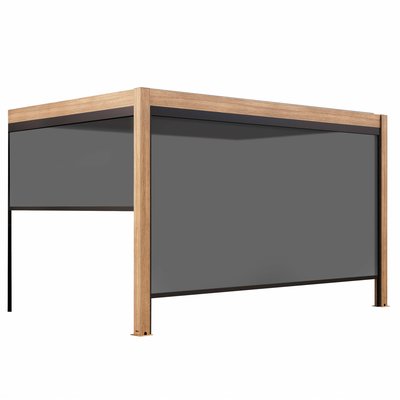 Pergola bioclimatique adossée 4x3m motorisée/éclairée effet bois en aluminium avec 1, 2 ou 3 stores, THEBES OVIALA
