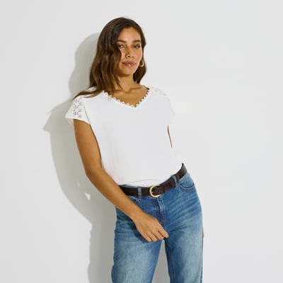 Blouse col V détails ajourés GRAIN DE MALICE