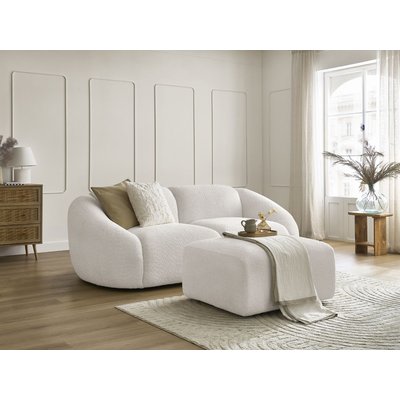 Canapé droit fixe 3 places en tissu bouclette avec pouf, TINA BOBOCHIC