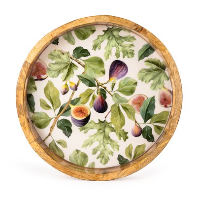 30cm 'Figs' Mango Wood Round Tray SO'HOME