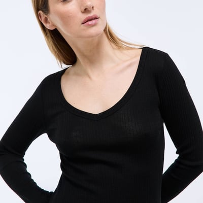 T-shirt manches longues en laine mérinos et soie MONOPRIX