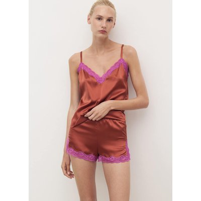 Haut en soie et dentelle contrastée MANGO