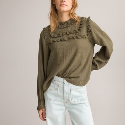 Блузка с воротником-стойкой, кружевная тесьма LA REDOUTE COLLECTIONS