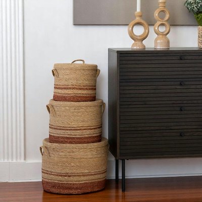 Panier tressé en jonc de mer pour rangement maison, tons bruns (lot de 3) PIER IMPORT