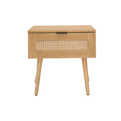 Table de chevet finition bois clair, cannage rotin et métal noir L50 cm MANILLE MILIBOO