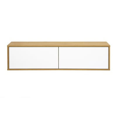 Meuble TV mural finition blanche et bois clair chêne L120 cm FLEXO MILIBOO