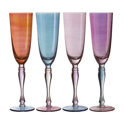 Set of 4 Assorted Colour Tapered Champagne Flute Glasses SO'HOME