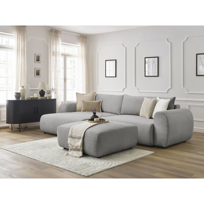 Canapé d'angle convertible 5 places en tissu lisse avec pouf, LUCIEN BOBOCHIC