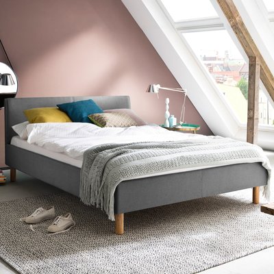 Lit rembourré en tissu avec tête de lit lisse TERRE DE NUIT