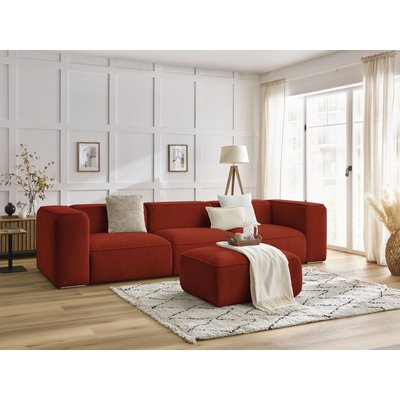 Canapé droit fixe 4 places en tissu texturé avec pouf, ZEPHYR BOBOCHIC