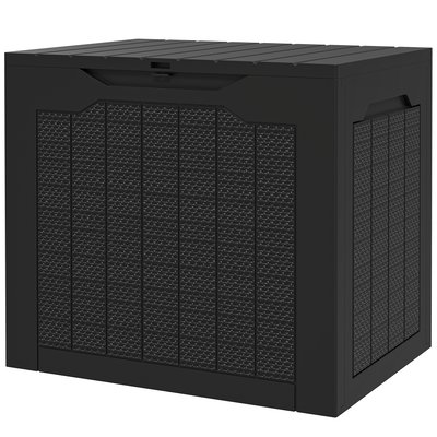 Coffre de jardin 93L dim. 56 x 41 x 50 cm effet rotin et bois noir OUTSUNNY