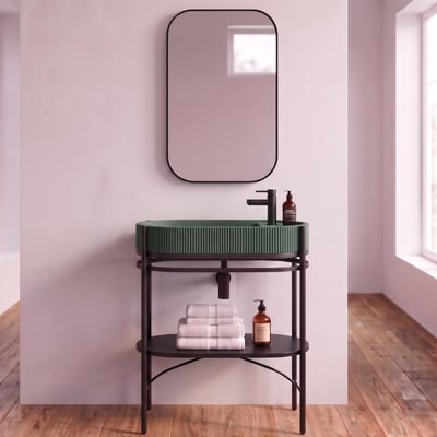 Meuble simple vasque 80cm métal noir, vasque béton, robinet et miroir LUCIA MOB IN