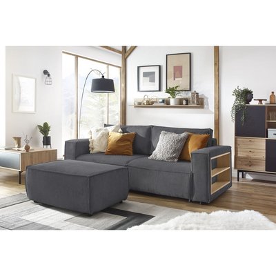 Canapé droit convertible 3 places en velours côtelé avec pouf, NIHAD BOBOCHIC