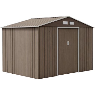 Abri de jardin 2 portes coulissantes fondation incluse tôle acier ondulée effet bois OUTSUNNY