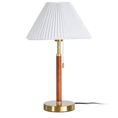 Lampe à poser à tirette bois de frêne et abat-jour plissé blanc 31x31x50cm WADIGA