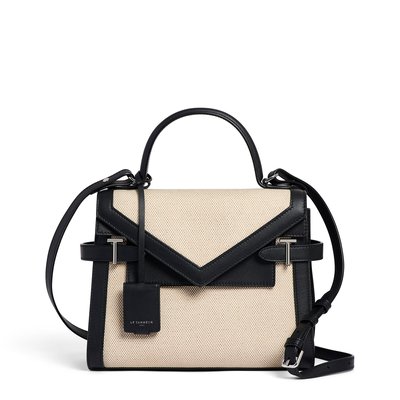Sac à main double rabat moyen modèle Emilie en toile coton et cuir lisse LE TANNEUR